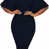 Wholesale WanMem Womens Bodycon Ruffle Flared Short Sleeve Work Midi Dress Business Office Casual Pencil Dress