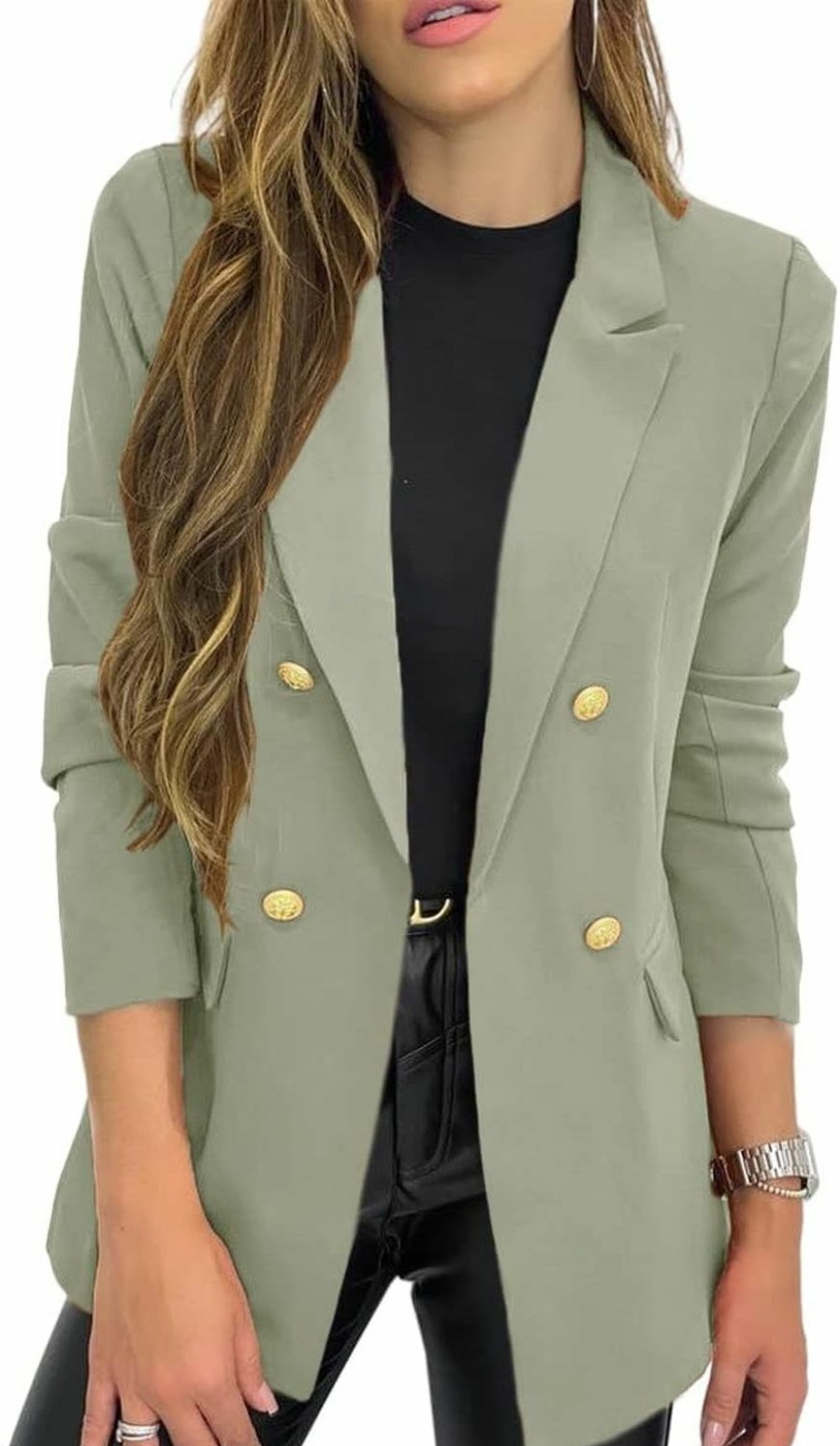 Wholesale Hdieso Hdieso Women'S Casual Blazer Jacket Long Sleeve Open Front Work Office Blazer Lapel Golden Button Jacket