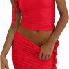 New Lauweion Lauweion Women Summer 2 Piece Outfits Bodycon Rosette Floral Crop Tank Top And Mini Skirt Going Out Sets