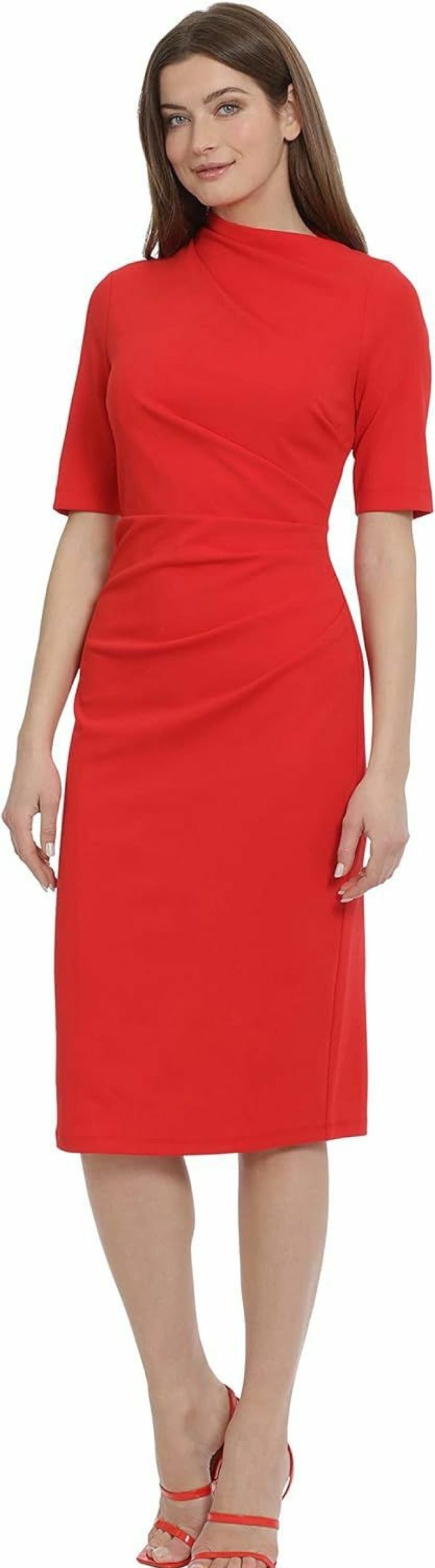 New Maggy London Maggy London Women'S Side Pleat Dress With Asymmetric Neck And Elbow Sleeves