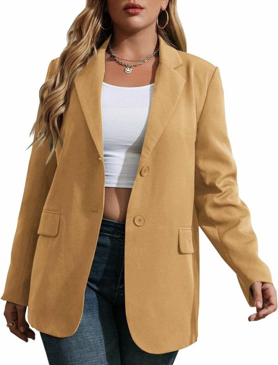 Wholesale Haloumoning Womens Plus Size Casual Blazer Jackets Long Sleeve Open Front Buttons Work Office Lapel Blazers With Pockets