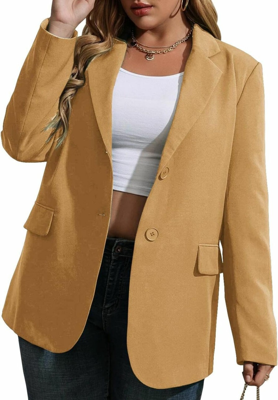 Wholesale Haloumoning Womens Plus Size Casual Blazer Jackets Long Sleeve Open Front Buttons Work Office Lapel Blazers With Pockets