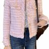 Clearance SaytoRose Women'S Plaid White Tweed Blazer Open Front Collarless Blazer Elegant Work Cropped Jacket Coat