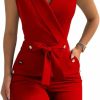 New Anny Annystore Women'S One Piece Jumpsuit V Neck Sleeveless Button Open Front Blazer And Pant Business Suits Set