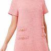 Clearance Laosiros Laosiros Womens Tweed Jackie Dress Casual Short Sleeves Business Party Vintage Work Mini Dresses(Pink,Xl)