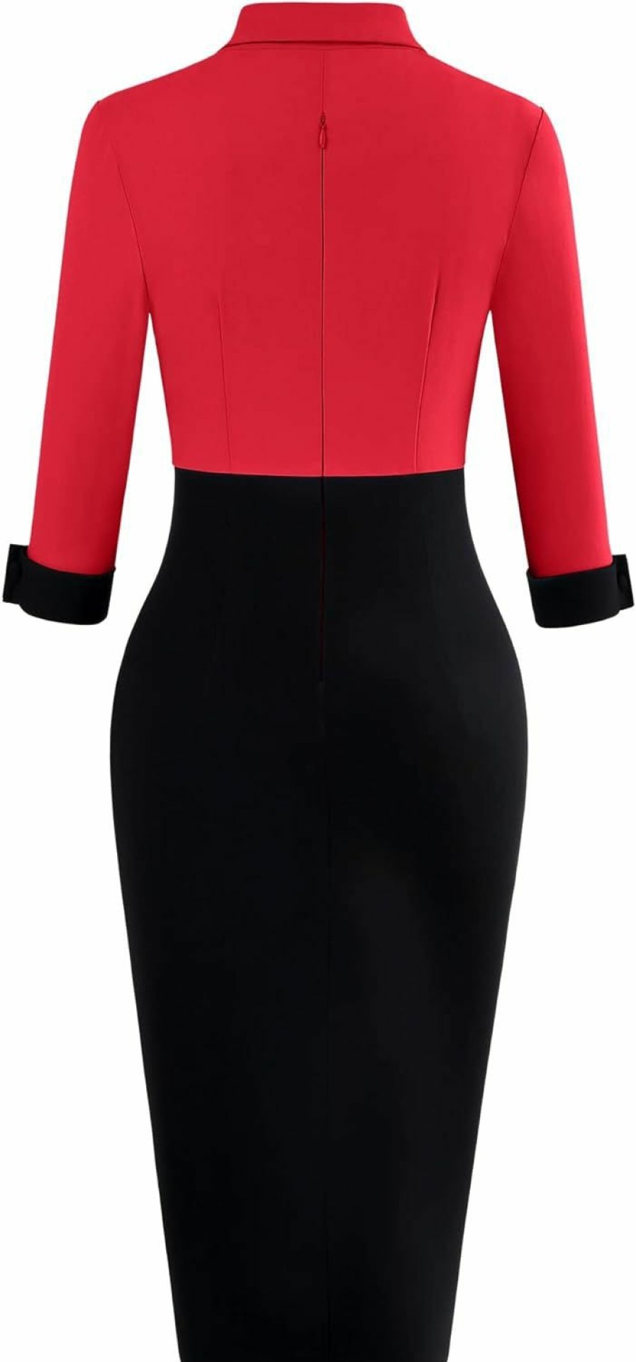 New MUXXN Muxxn Women'S Vintage 3/4 Sleeve V Neck Midi Colorblock Business Formal Work Bodycon Pencil Dresses