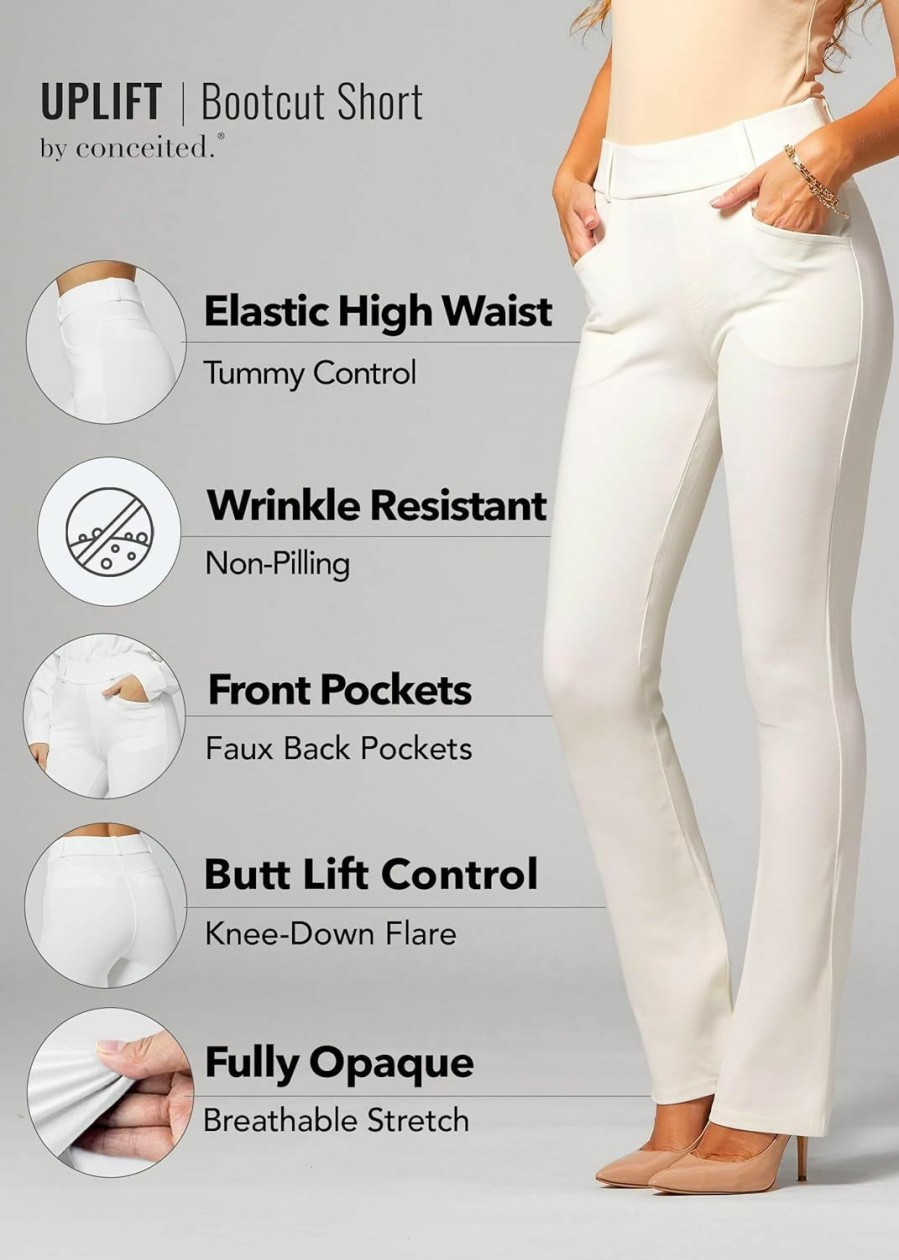 New Conceited Conceited Women'S Premium Stretch Bootcut Dress Pants With Pockets - Wear To Work - Ponte Treggings