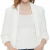 Hot Charis Allure Womens 3/4 Ruched Sleeve Blazer Jacket Lightweight Work Office Open Front Solid Coat, Black