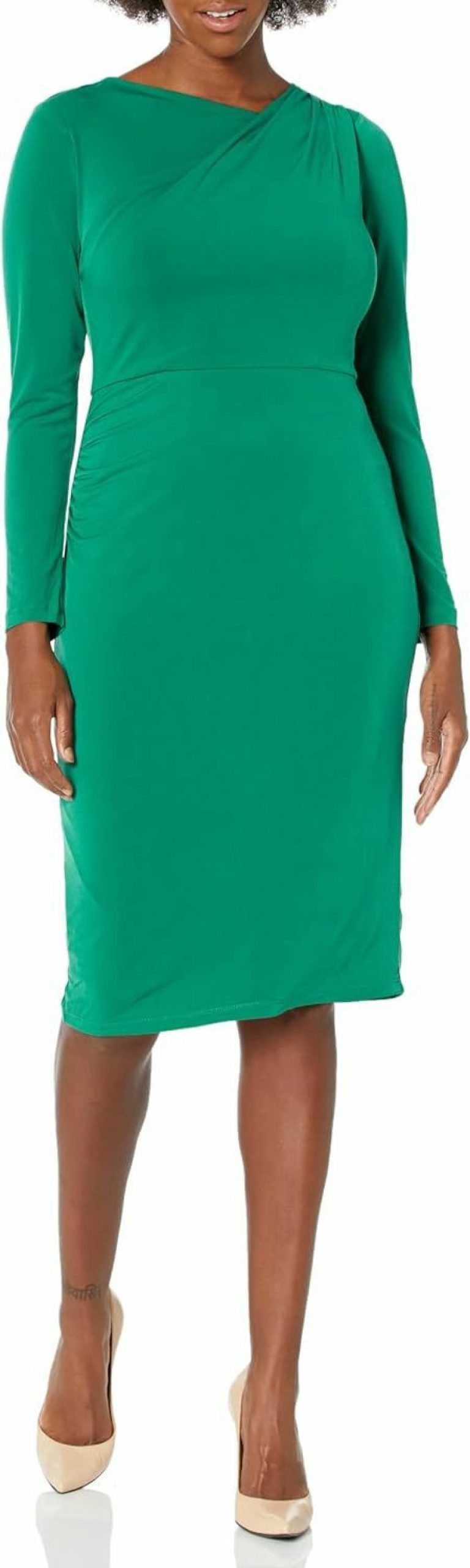 Online London Times London Times Women'S Draped Neckline Slimming Midi Length Jersey Sheath Dress With Stretch