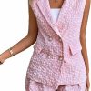 Wholesale MakeMeChic Makemechic Women'S Solid 2 Piece Sleeveless Lapel Button Down Vest Blazer And Shorts Set