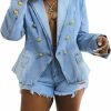 Best Angsuttc Angsuttc Blazers For Women Business Casual Denim Long Sleeves Lapel Double Breasted Jacket