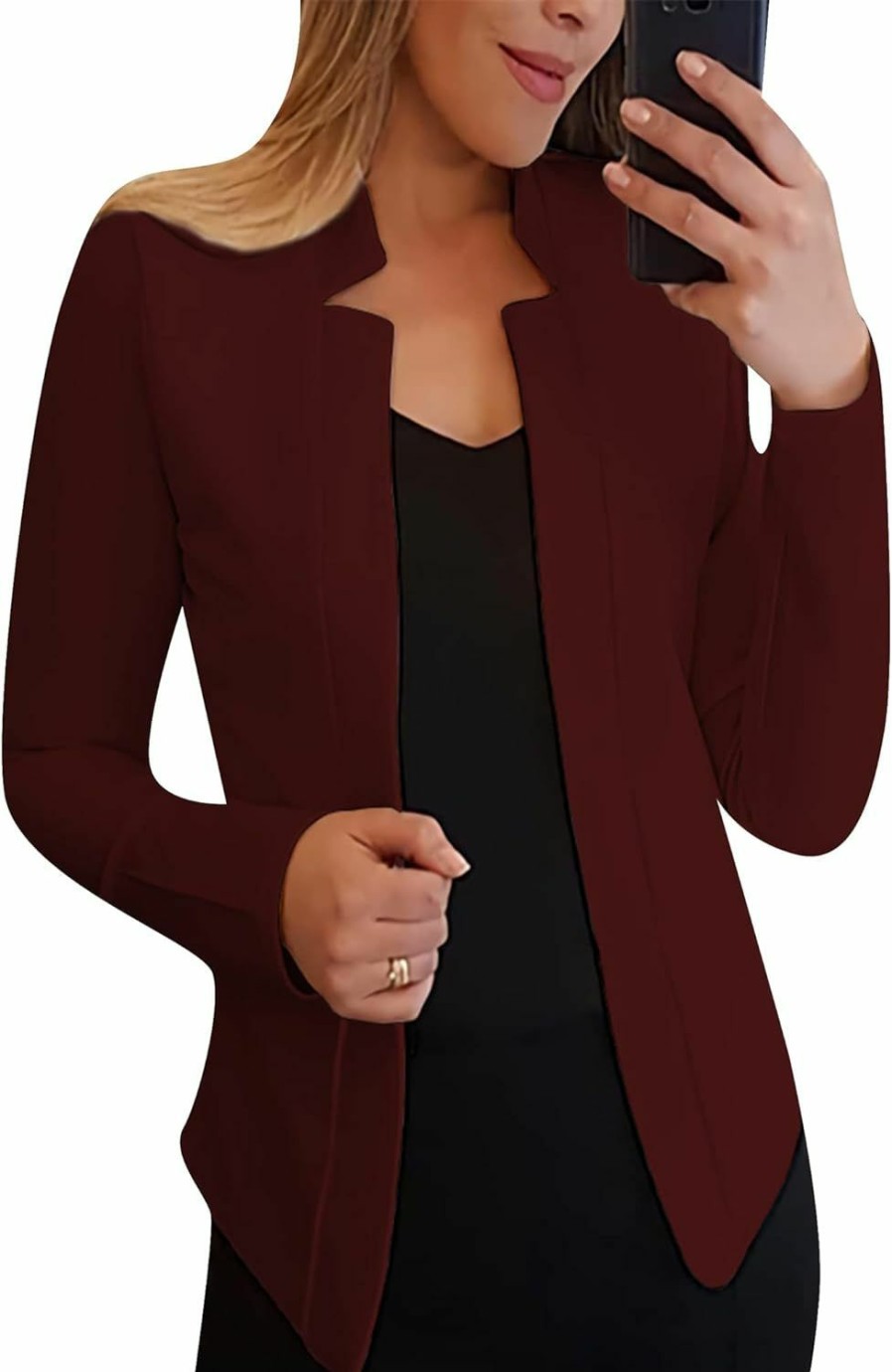 Hot BOFETA Bofeta Women Long Sleeve Blazer Lightweight Open Front Business Jacket Blazer Notched Collar Slim Work Office Coat