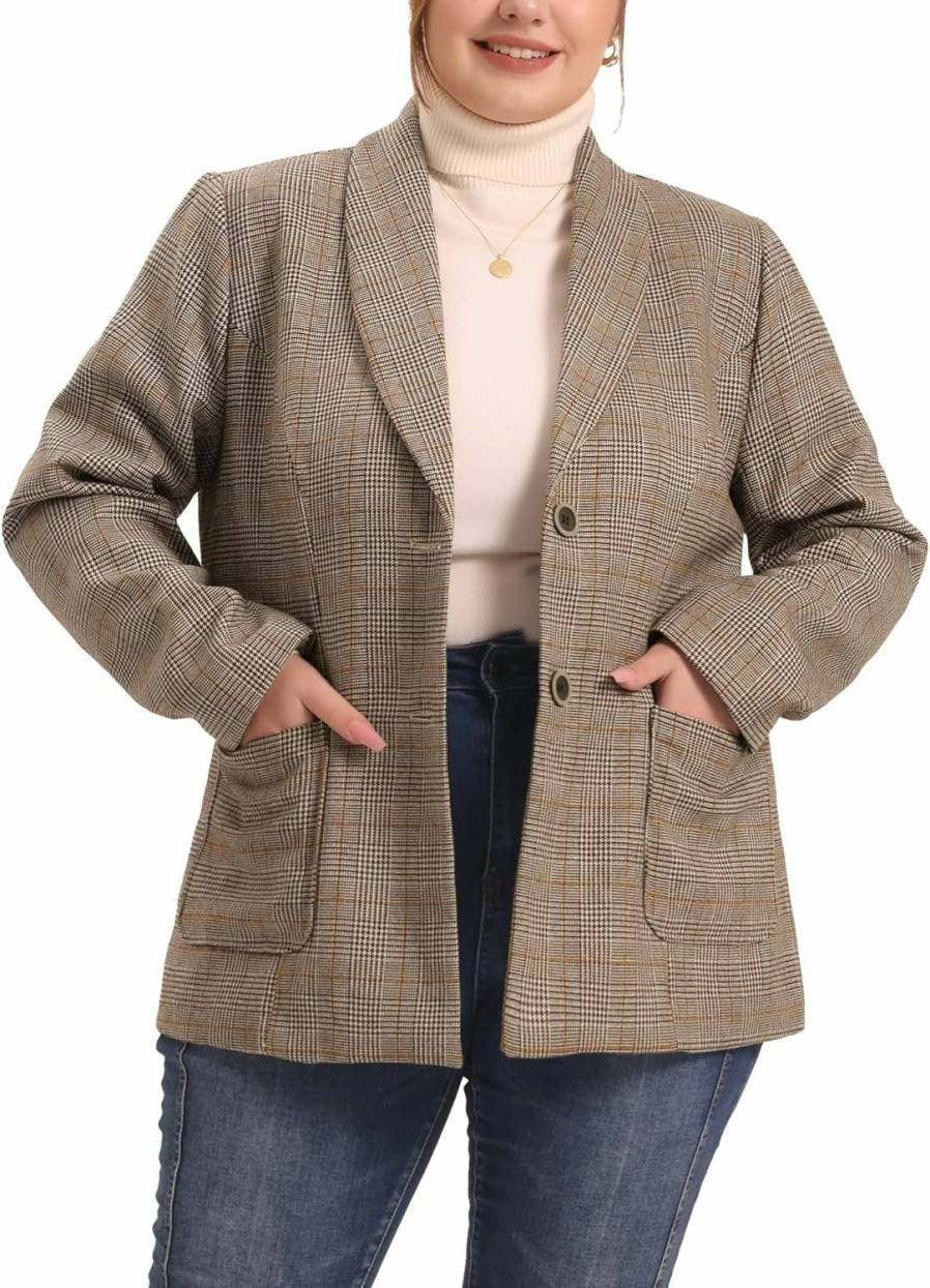 Online Agnes Orinda Agnes Orinda Plus Size Plaid Blazer For Women Lapel Jacket Work Office Single Breasted Blazers