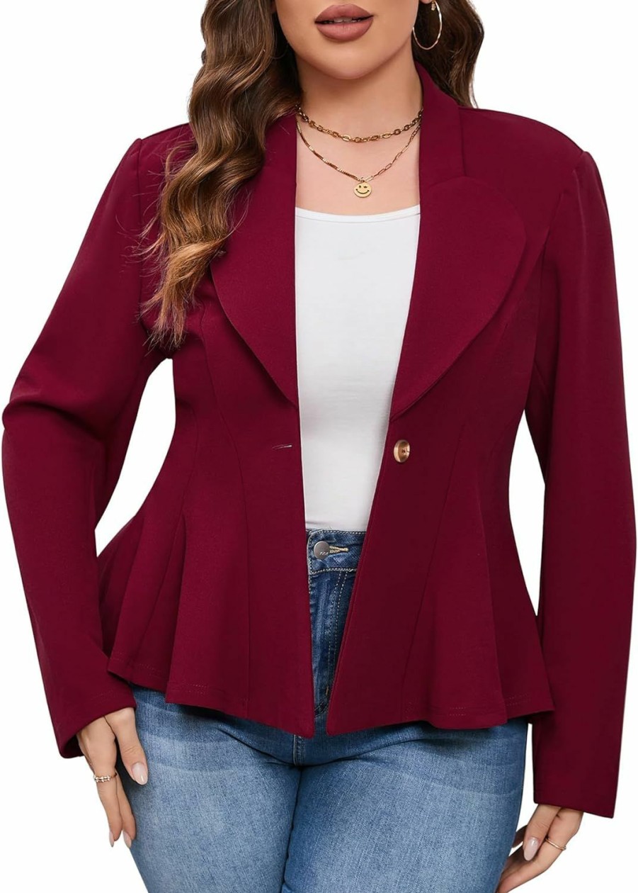 Hot JoyJoy Women'S Plus Size Blazer, Long Sleeve Flattering Business Casual Suit Jacket For Women Fashion Dressy