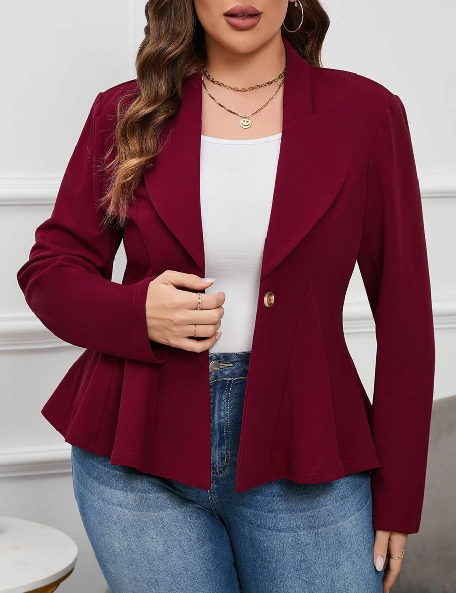 Hot JoyJoy Women'S Plus Size Blazer, Long Sleeve Flattering Business Casual Suit Jacket For Women Fashion Dressy