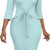 Online FANDEE Fandee Women'S Vintage Dresses 3/4 Sleeve V-Neck Bodycon Pencil Midi Work Church Dress With Belt