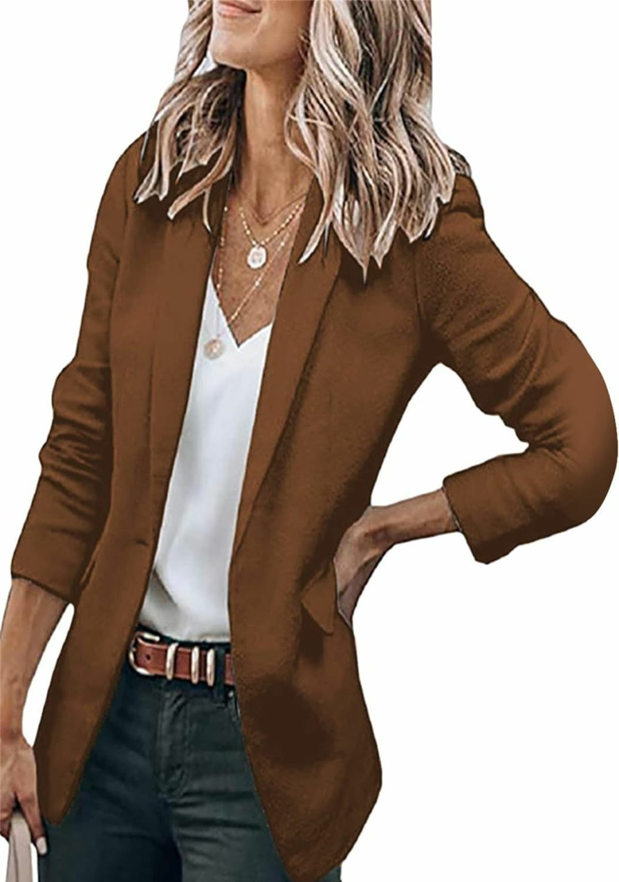 Clearance BOFETA Bofeta Women'S Long Sleeve Blazer One Button Solid Color Pocket Jacket Blazer Notched Collar Coat