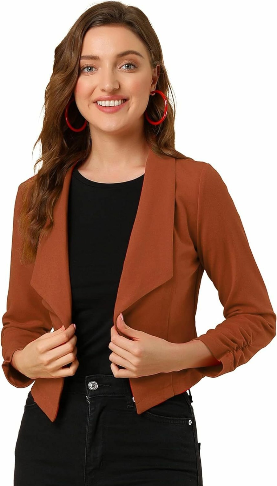 Online Allegra K Allegra K Women'S Notched Lapel Ruched Sleeve Jackets Business Cropped Blazer