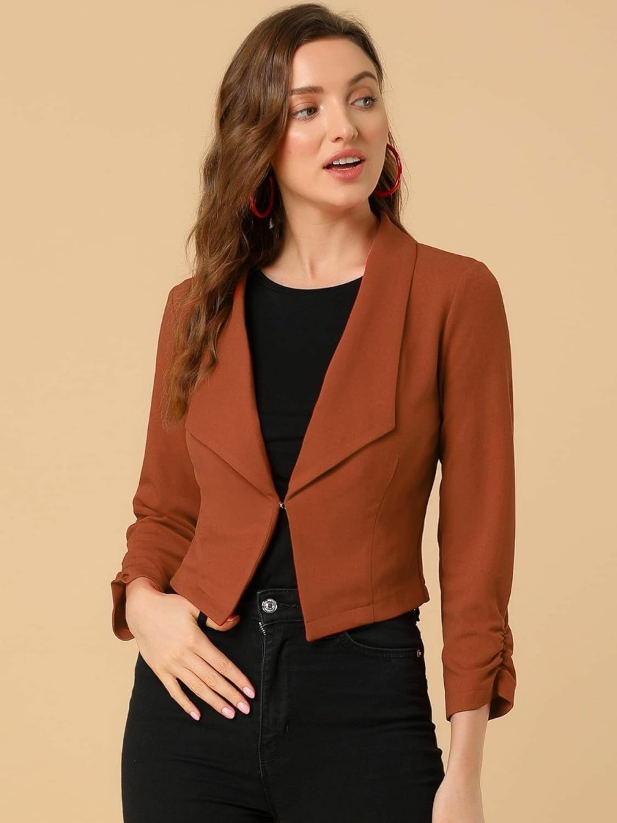 Online Allegra K Allegra K Women'S Notched Lapel Ruched Sleeve Jackets Business Cropped Blazer