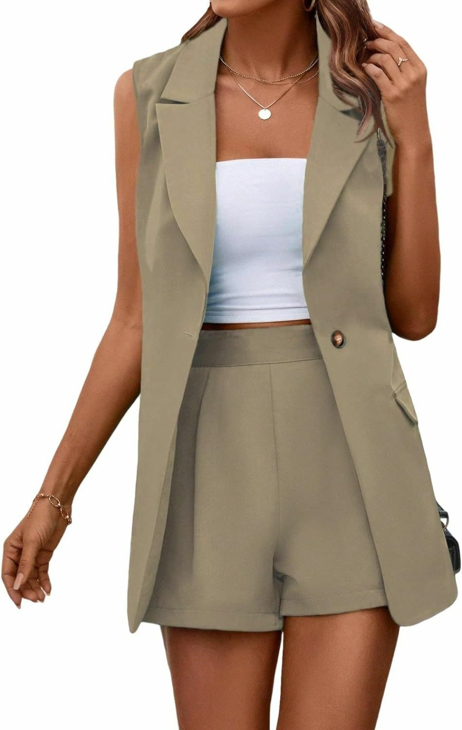 Clearance Verdusa Verdusa Women'S 2 Pieces Outfits Sleeveless Blazer And High Waist Shorts Suit Set