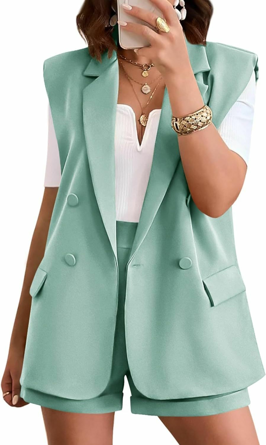 Hot KIRUNDO Kirundo Women'S Summer Two Piece Sets Casual Sleeveless Blazer Shorts Suit Set 2024 Fashion Dressy Work Office Outfits