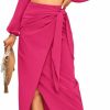 Clearance CFLONGE Cflonge Women'S 2 Piece Outfit Long Sleeve Dress For Women 2023 Crop Top And Draped Ruched Skirt Solid Set For Cocktail Party