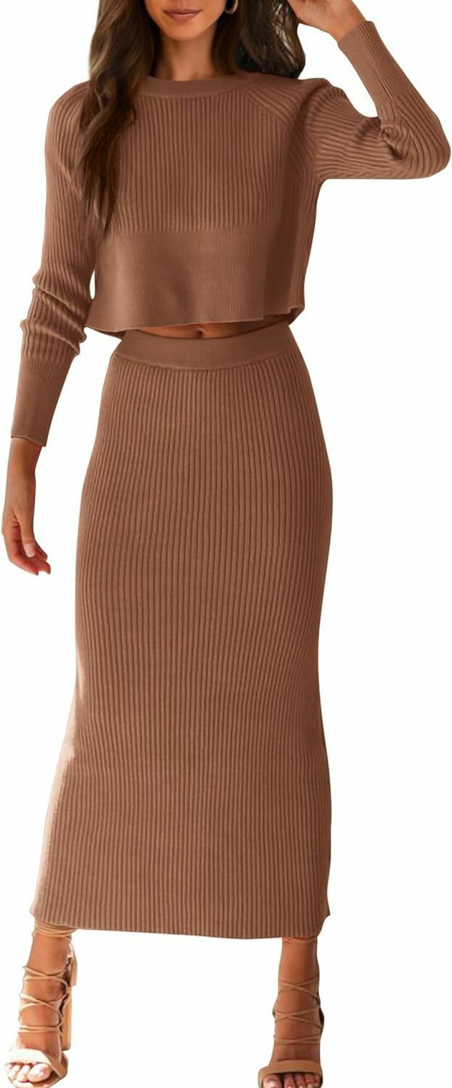 Wholesale PRETTYGARDEN Prettygarden Women'S Winter 2 Piece Sweater Set Rib Knit Long Sleeve Crop Top Maxi Bodycon Skirt Casual Outfits