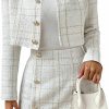 Best Verdusa Verdusa Women'S 2 Piece Outfie Long Sleeve Plaid Print Crop Tweed Jacket And Button Front Skirt Set