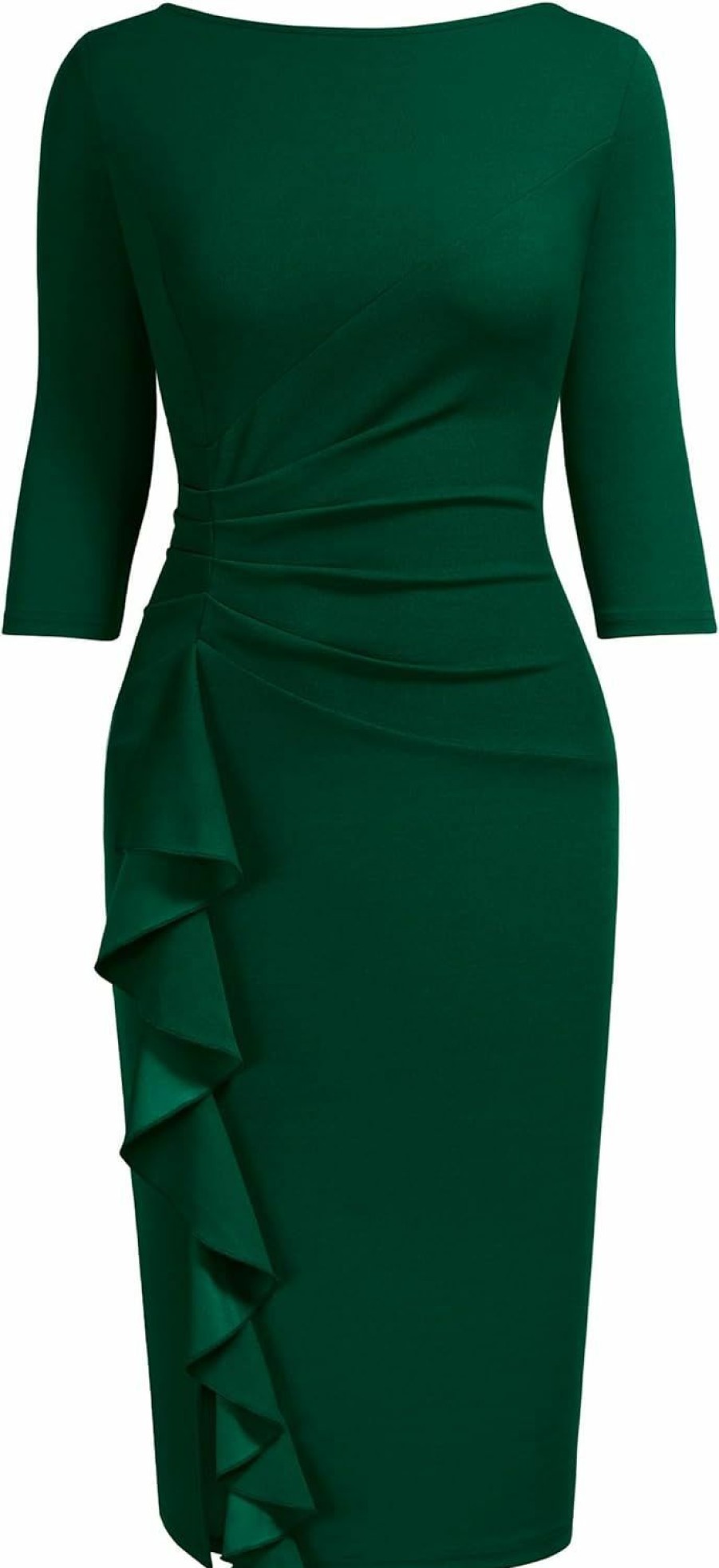 Hot AISIZE Aisize Women'S Retro 3/4 Sleeve Ruched Elegant Business Pencil Sheath Dress