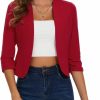 Clearance MINTLIMIT Mintlimit Cropped Blazer For Women 3/4 Ruched Sleeve Collarless Open Front Casual Work Office Cardigan Suit Jacket