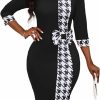 Wholesale PerZeal Women'S 3/4 Sleeve Round Neck Casual Houndstooth Bodycon Wear To Work Pencil Sheath Midi Dresses