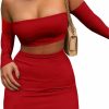 Clearance MSLG Women'S Summer Two-Piece Skirt Sets Sexy Off Shoulders Top Y2K Going Out Short T-Shirt Sets Mini Dress Bodycon Outfits