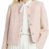 Best GOELIA Tweed Blazer Jackets For Women Pink Crew Neck Single-Breasted Button Up Open Front Cropped Jacket