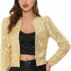 Clearance Allegra K Allegra K Women'S Crop Open Front Blazer Long Sleeve Sparkly Sequin Jacket