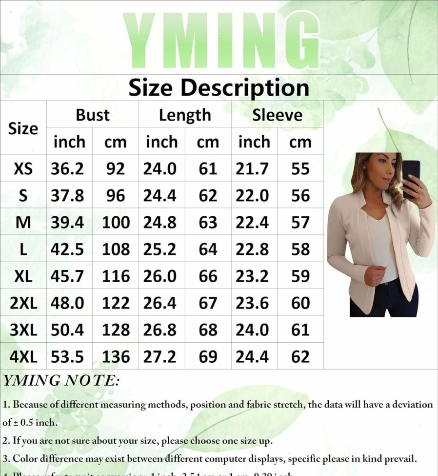 Wholesale YMING Yming Womens Business Open Front Blazer Long Sleeve Work Office Jackets Solid Color Short Cardigans Plus Size