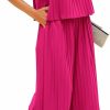 Wholesale dowerme Dowerme Women'S 2 Piece Outfits 2024 Halter Neck Sleeveless Flowy Tie Back Top Long Wide Leg Pant Set Loose Pleated Suit