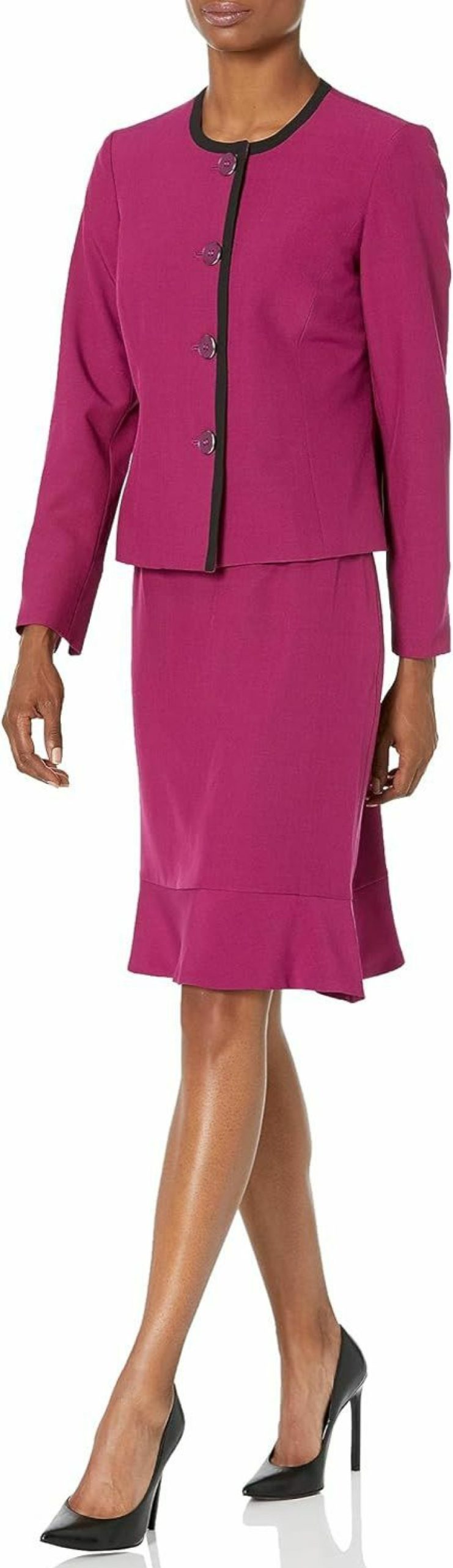 Clearance Le Suit Women'S Framed Jacket/Flounce Skirt Suit