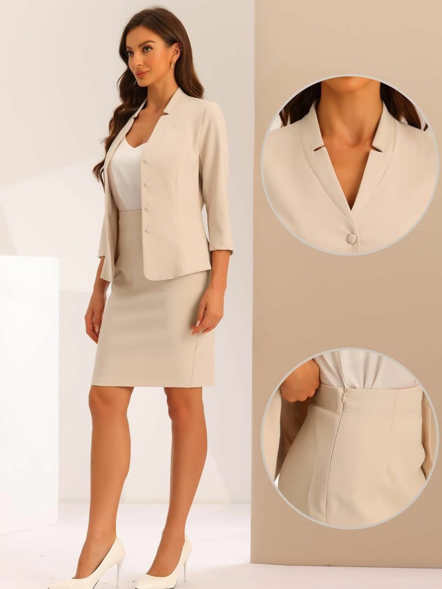 Hot Allegra K Allegra K Business Skirt Suit Set For Women'S 2 Piece Outfits Notched Collar Blazer Pencil Skirts