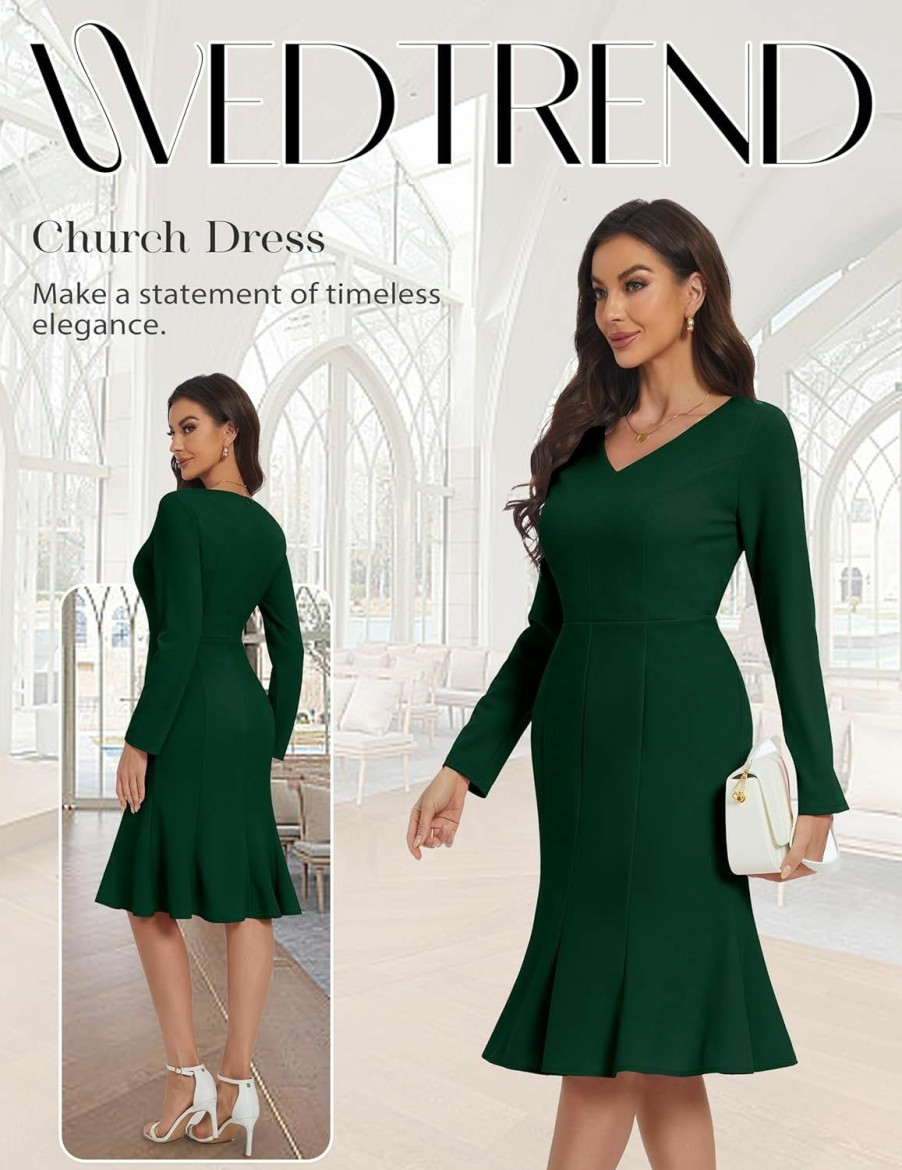 Hot Wedtrend Wedtrend Women'S Bodycon Work Dress Long Sleeve Church Dress Ruffle Business Casual Dress