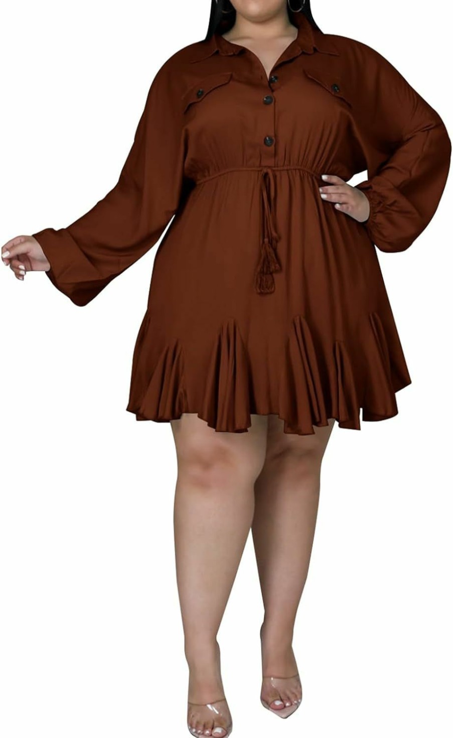 Wholesale IyMoo Iymoo Women'S Plus Size Button Down Shirt Dress Casual V Neck Elastic Waist Knee Length A Line Dresses