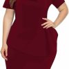 Best WanMem Plus Size Dress For Curvy Women Semi Formal Cocktail Party Midi Dress Bodycon Short Sleeve Bow Ruffle Pencil Dresses