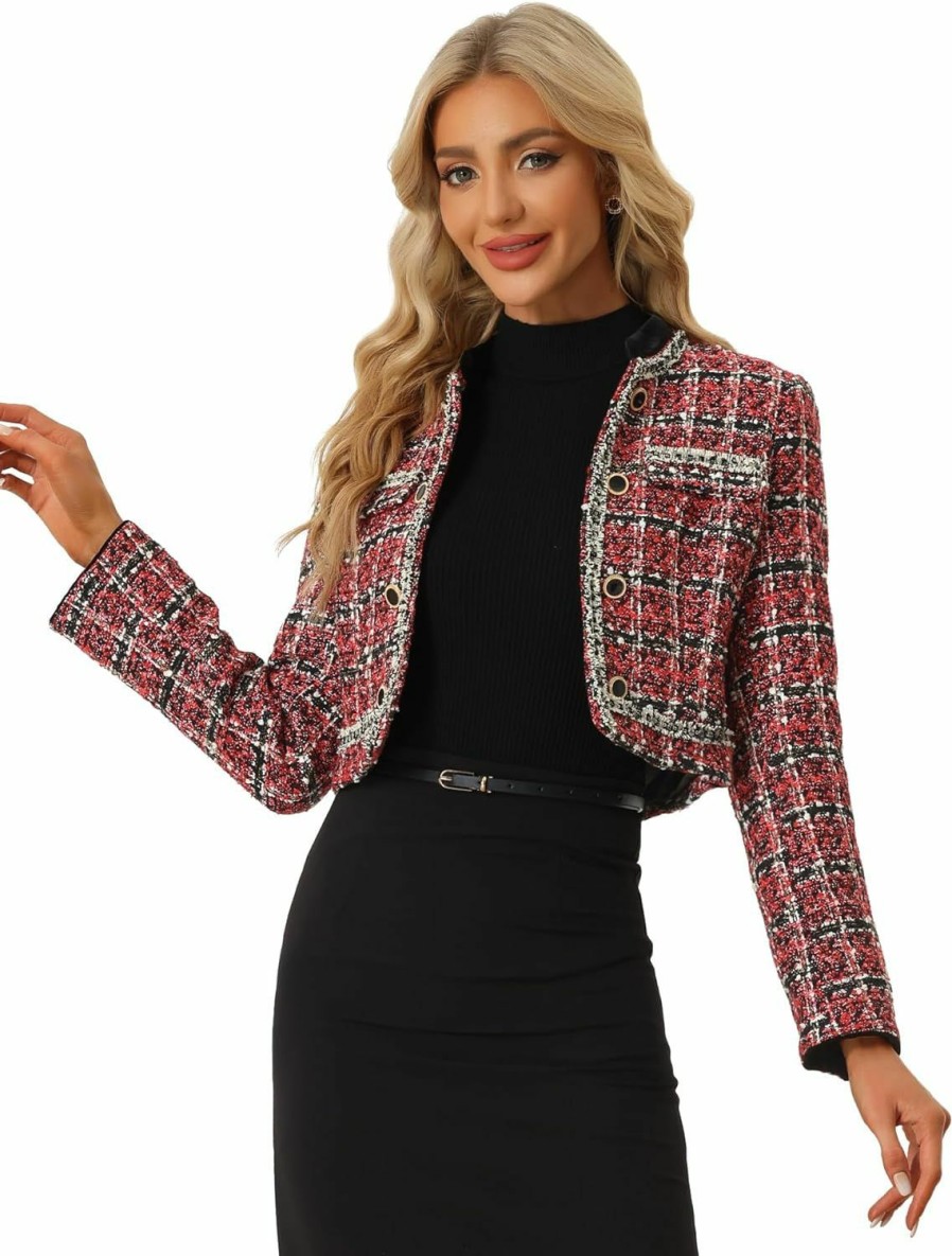 Clearance Allegra K Allegra K Tweed Jacket For Women'S Open Front Office Elegant Crop Blazer