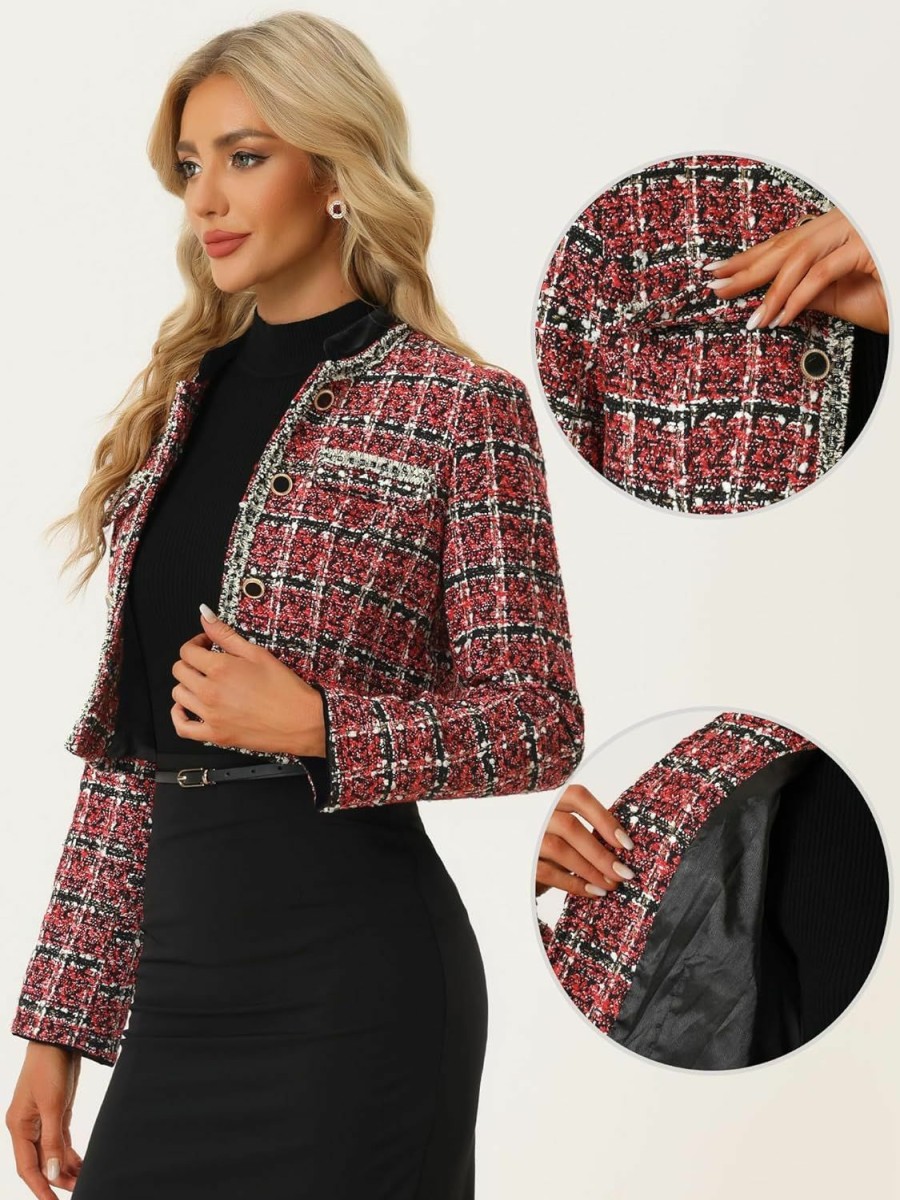 Clearance Allegra K Allegra K Tweed Jacket For Women'S Open Front Office Elegant Crop Blazer