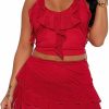 Best MOEENCN Moeencn 2 Piece Skirt Sets For Women Sexy Sheer Mesh Bodycon Sleeveless Outfits For Women Backless Ruffle Party Club Night