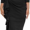 New Bdwinz Plus Size Cocktail Dresses For Curvy Women 3/4 Sleeve Bodycon Ruffle Vintage Work Midi Pencil Dress