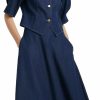 Wholesale GOELIA 2 Piece Denim Outfits Skirt Sets For Women Casual V-Neck 3/4 Sleeve Tops And Midi A Line Skirts Sets Spring Suits