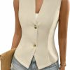 New COZYEASE Cozyease Women'S Button Front Sleeveless Tank Top Solid Elegant Summer Blazer Outerwear