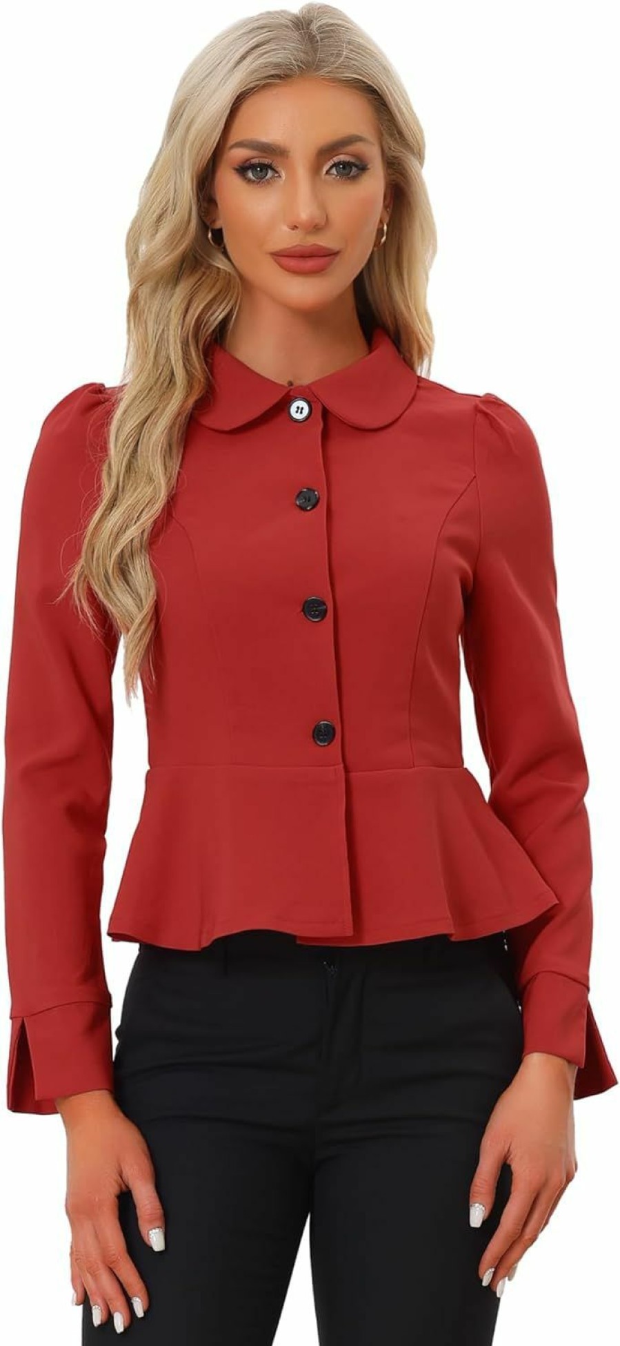 New Allegra K Allegra K Peplum Blazer For Women'S Peter Pan Collar Ruffle Hem Elegant Office Work Blazers