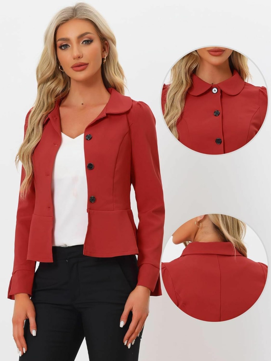 New Allegra K Allegra K Peplum Blazer For Women'S Peter Pan Collar Ruffle Hem Elegant Office Work Blazers