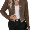 Online Mina self Womens Sequin Cropped Tweed Blazer Open Front Collarless Long Sleeve Work Office Jackets